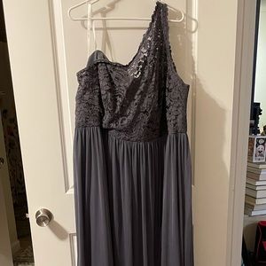 Long charcoal grey bridesmaid dress